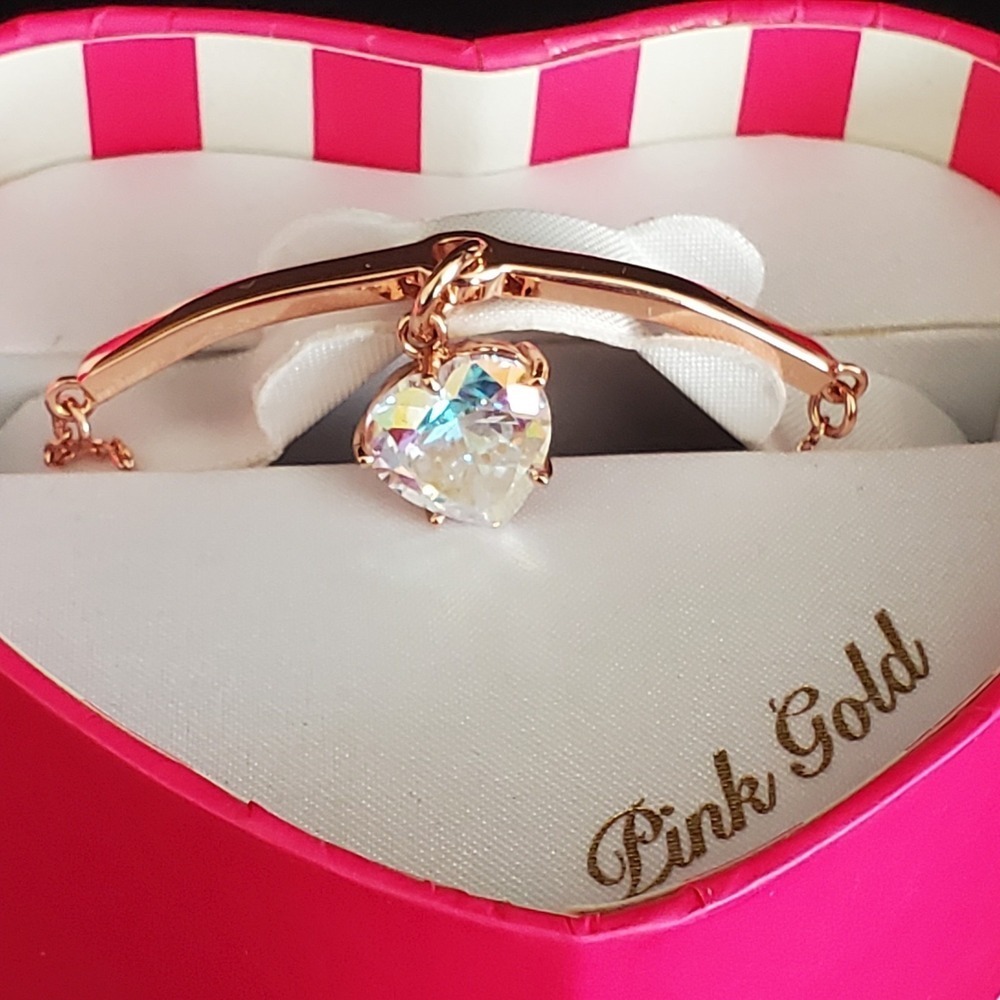 Juicy Couture Rose Gold Crystal Heart Bracelet Girly Designer Romantic Gift